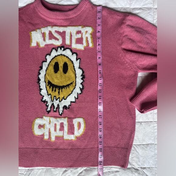 Mister Child Spell Out Wool Blend Pink Smiley Graphic Sweater Korean K Pop -M - Picture 6 of 7